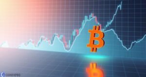 Conceptual image of a stock chart merging with a cryptocurrency logo, representing the concept of crypto stocks